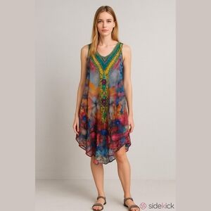 Colorful Sleeveles Tunic Dress One size Boho Bling Pop Jewel tone colors